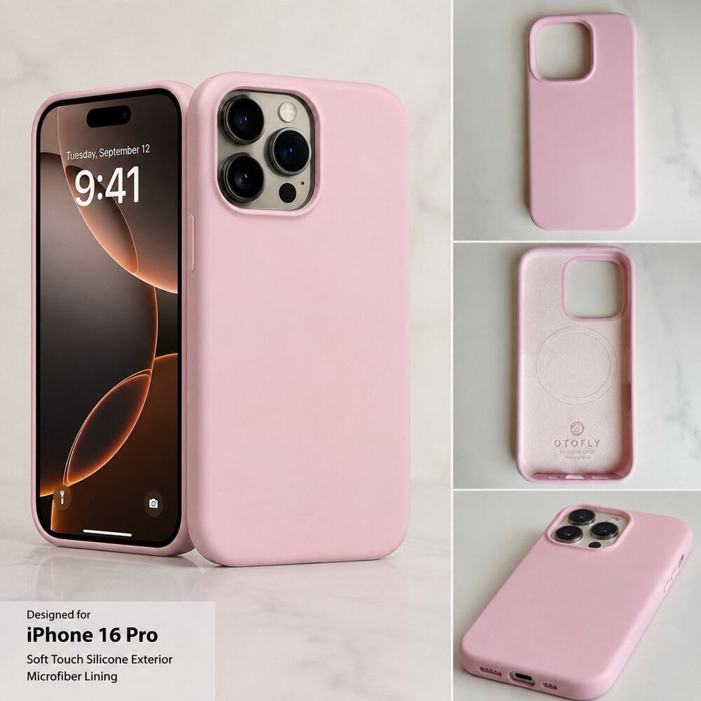 OTOFLY Silicone Case for Apple iPhone 16 Pro Pink Soft Touch Microfiber New
